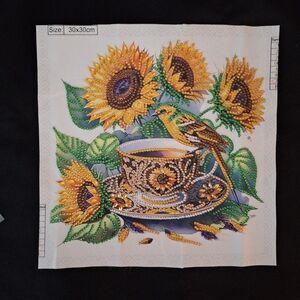 Sunflowers And Teacup diamond art completed